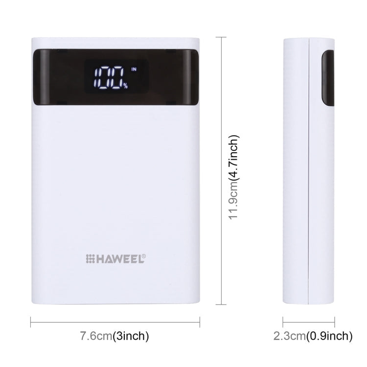 HAWEEL DIY 12000mAh 4x 18650 Battery Power Bank Shell with Dual USB Output & QC Charger (White)
