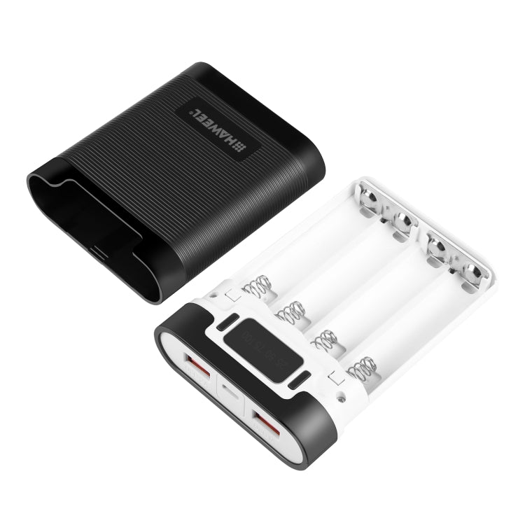 HAWEEL 4x18650 DIY 10000mAh Power Bank Shell with Dual USB & Display (Black)