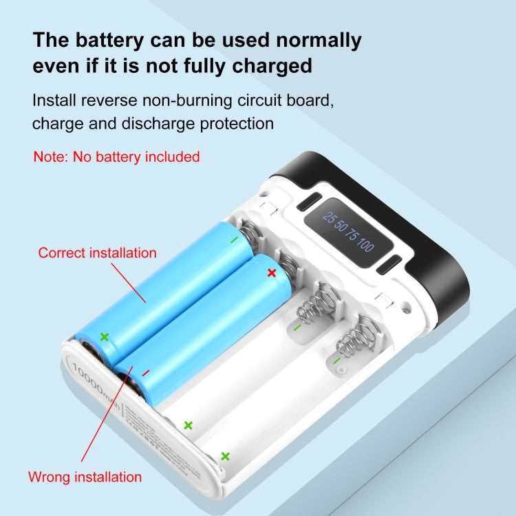 HAWEEL 4x18650 DIY 10000mAh Power Bank Shell with Dual USB & Display (Black)