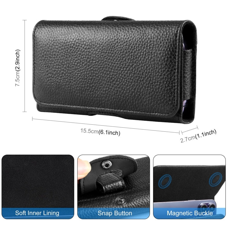 HAWEEL 4.7-6.1 inch Litchi Texture Genuine Leather Phone Belt Clip Horizontal Carrying Pouch (Black)