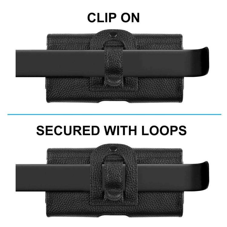 HAWEEL 4.7-6.1 inch Litchi Texture Genuine Leather Phone Belt Clip Horizontal Carrying Pouch (Black)