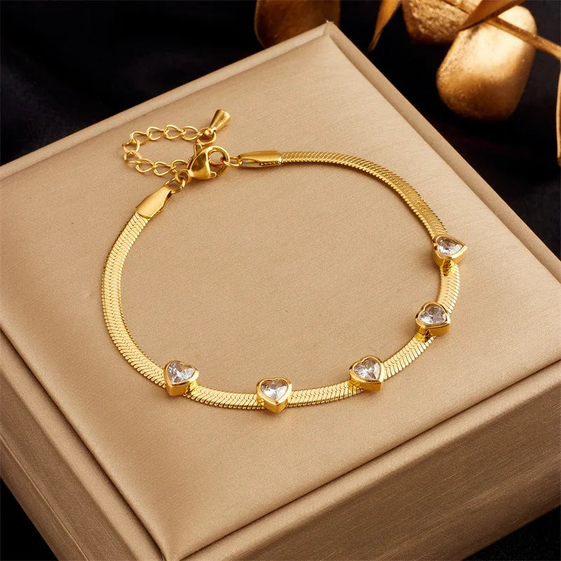 Fashionable High-Grade Transparent Snake Bone Necklace Bracelet Set Luxury Love Zircon Titanium Steel for Gift Occasions
