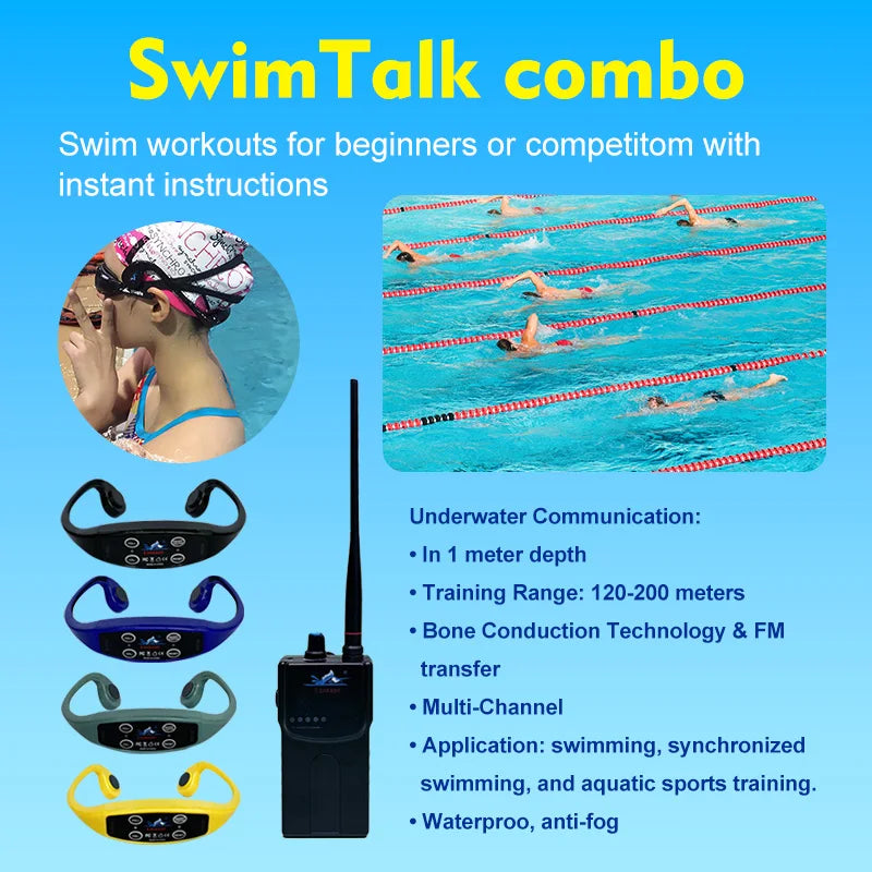 Swimtalk H904 Bone Conduction Headphones Water-Resistant 10 H900 Walike Talkie Coaching Transmitter for Swimming Sports Coaching