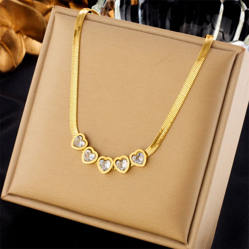 Fashionable High-Grade Transparent Snake Bone Necklace Bracelet Set Luxury Love Zircon Titanium Steel for Gift Occasions