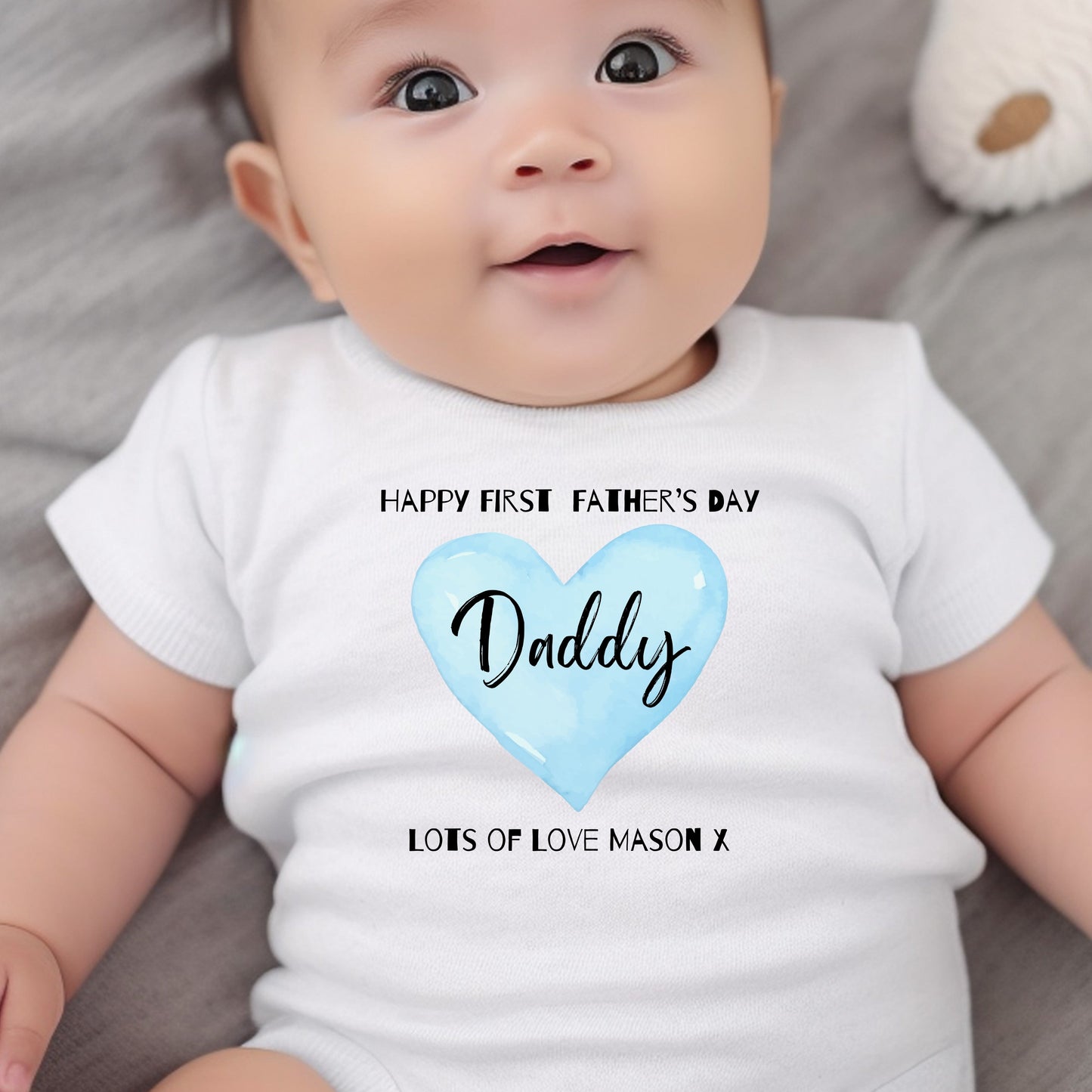 Personalised Blue Happy First Fathers Day Babygrow | Name Vest or Bib UK