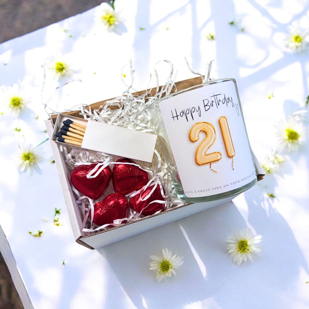 Personalised 21st Birthday Candle Gift Set – Gold Balloon | Friend, Daughter