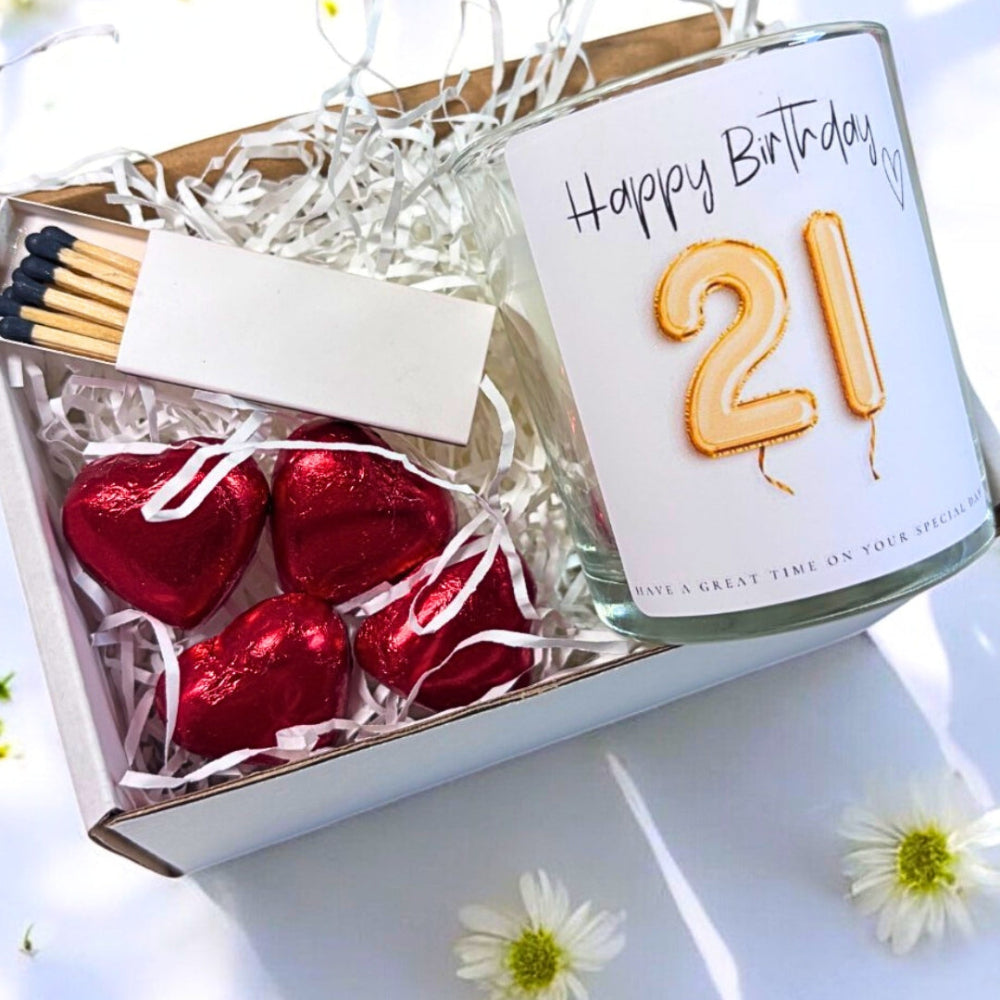 Personalised 21st Birthday Candle Gift Set – Gold Balloon | Friend, Daughter