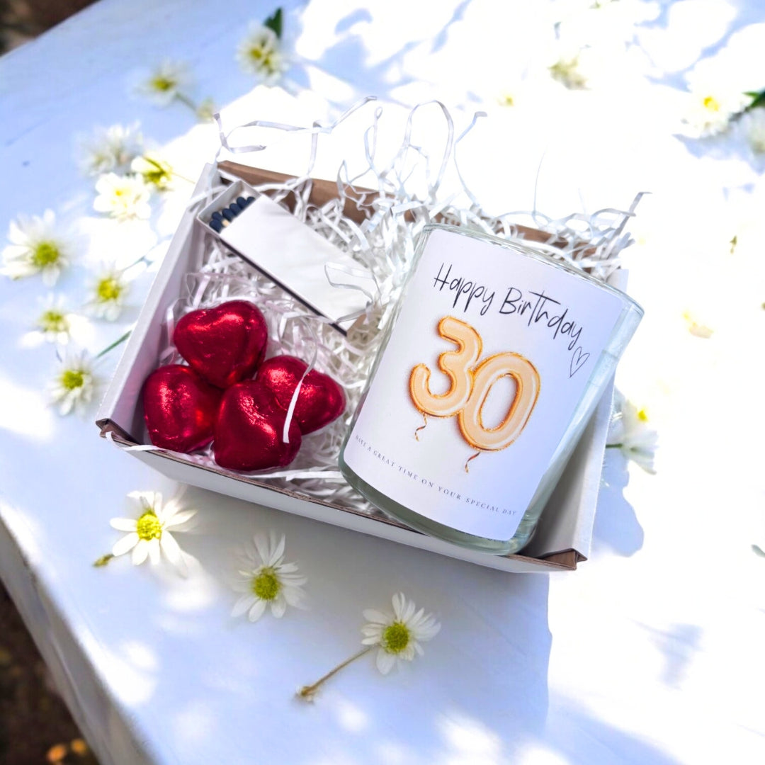 Personalised 30th Birthday Candle Gift Set – Gold Balloon | Friend, Daughter
