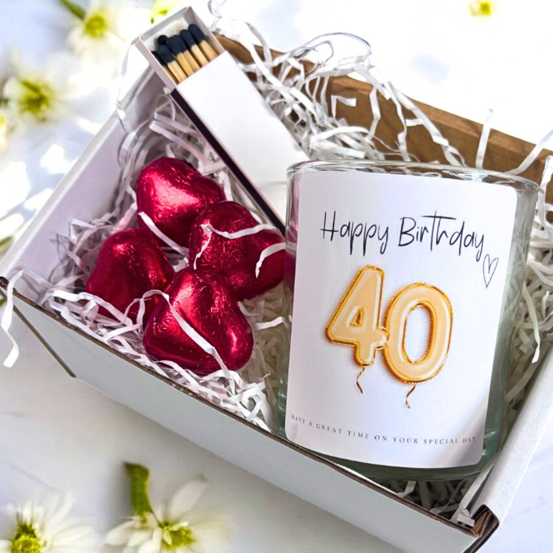 Personalised 40th Birthday Candle Gift Set – Gold Balloon | Friend, Mum