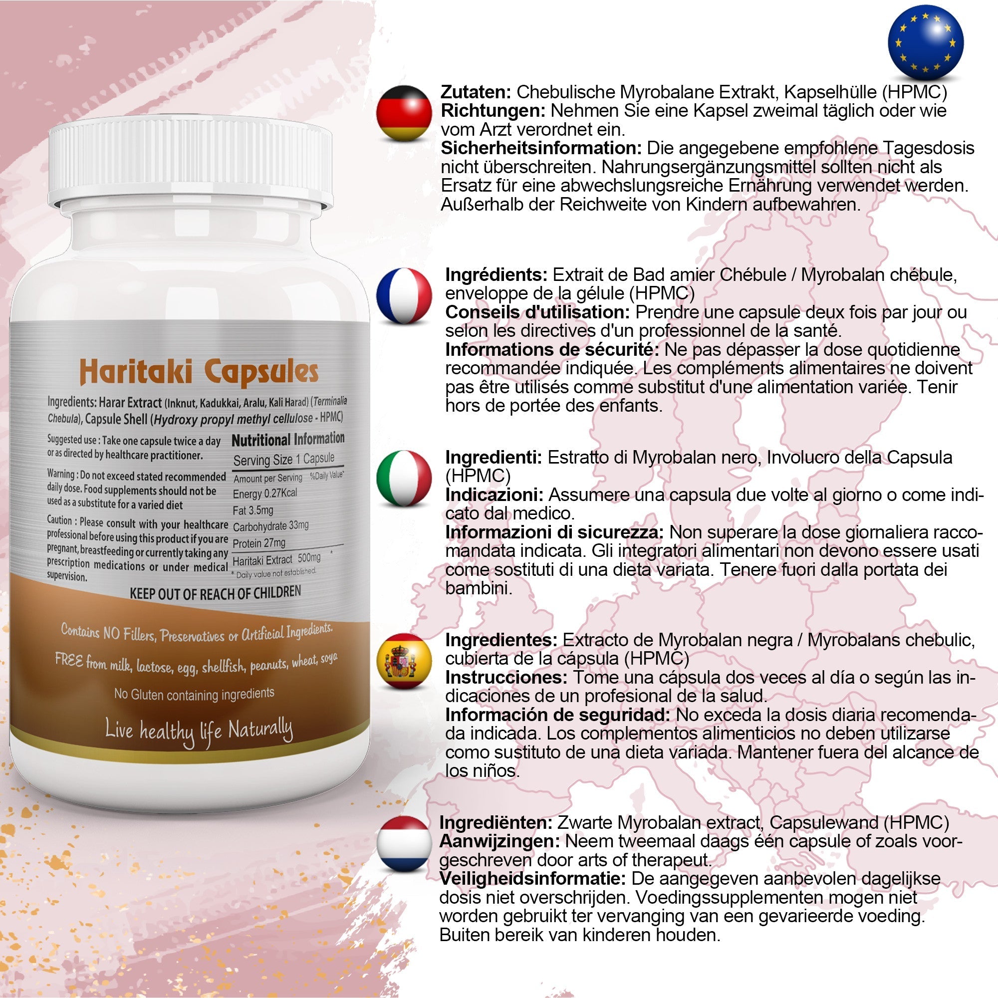 Ayushya Haritaki Capsules (Harde, Chebulic Myrobalan) Digestive Regularity Support - Vegan, Gluten Free, Non-GMO, 60 Capsules