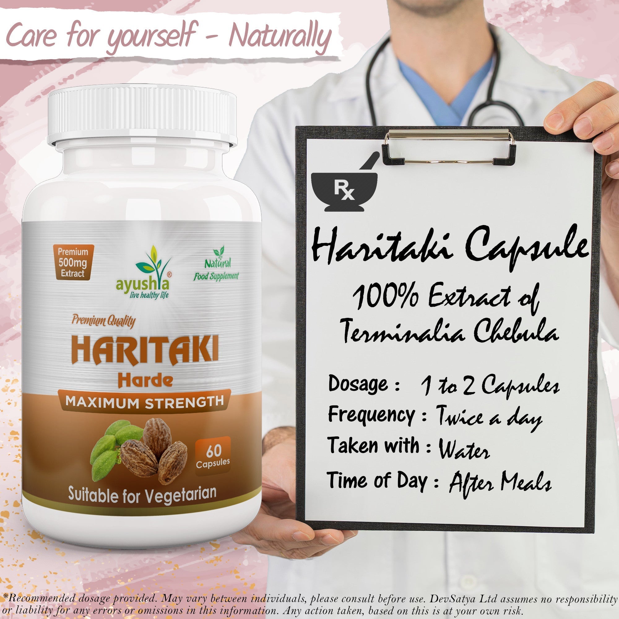 Ayushya Haritaki Capsules (Harde, Chebulic Myrobalan) Digestive Regularity Support - Vegan, Gluten Free, Non-GMO, 60 Capsules