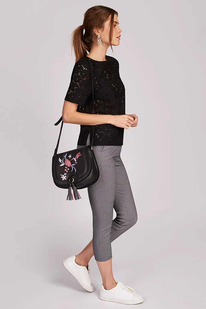 Hazel Hummingbird Embroidery Saddle Bag