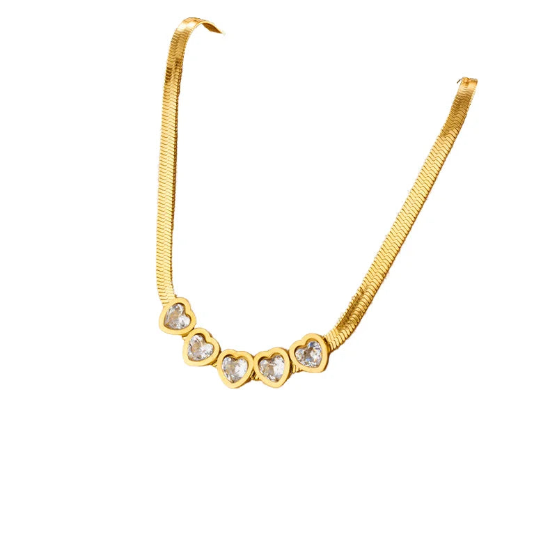 Fashionable High-Grade Transparent Snake Bone Necklace Bracelet Set Luxury Love Zircon Titanium Steel for Gift Occasions
