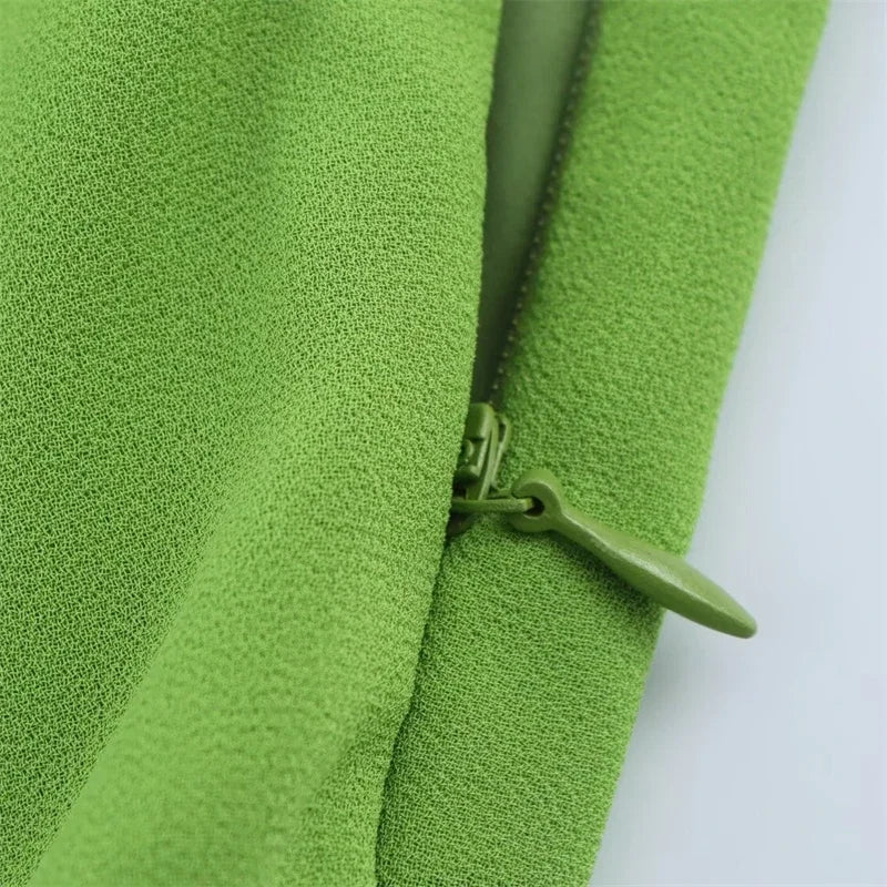 Oblique Shoulder Midi Dress - Elegant A-Line Pleated Dress for Women