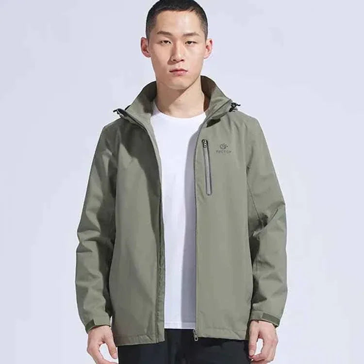 Man Winter Outdoor Waterproof Hiking Jacket - Heat Sealed Camo Print Hoodie Jacket