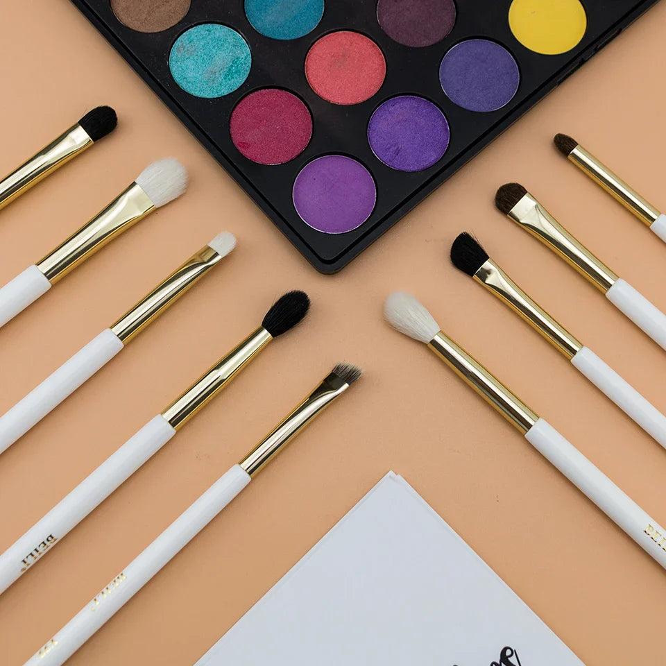 Customized Natural Goat Hair Eye Makeup Brushes Kit Flat Full Eyebrow Detail Brushes with Eye Shadow and Eyeliner
