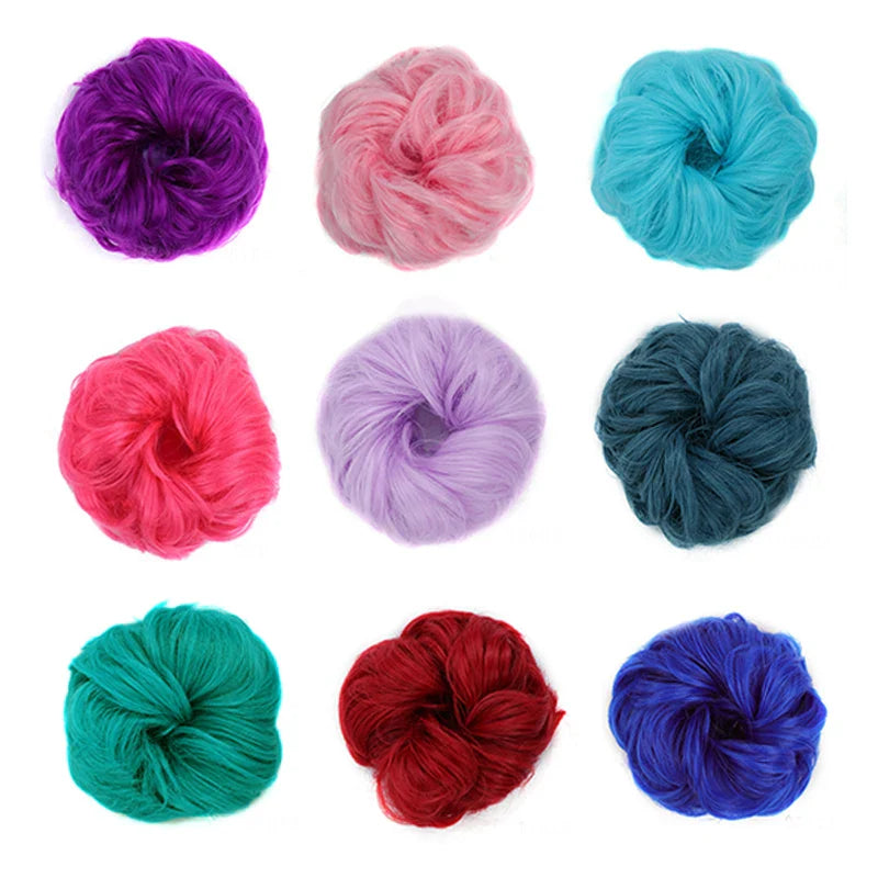 LUPU Synthetic Hair Bun Messy Scrunchies With Elastic Band Natural Fake Hair Tie Pieces Ponytail Colored Black Purple Pink Green