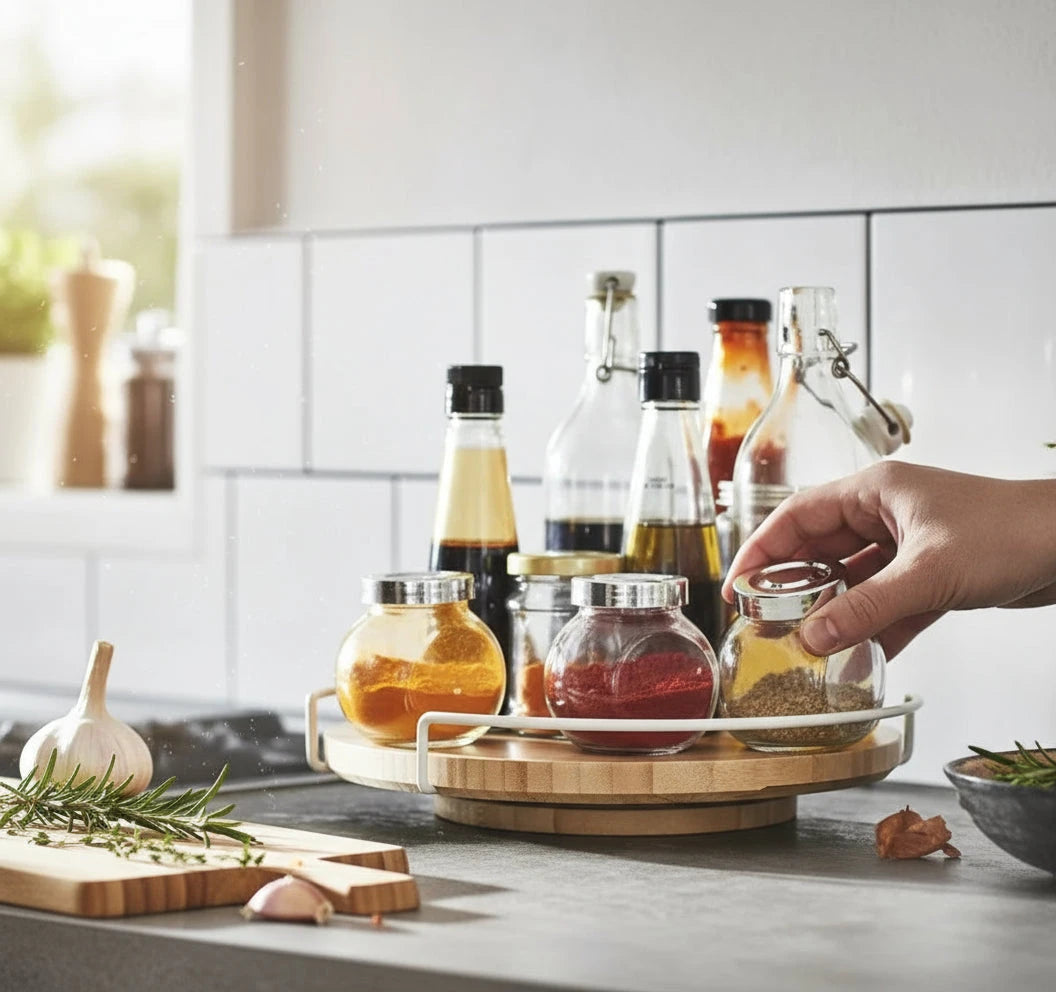 30cm Lazy Susan Wooden Spice Rack - 360-Degree Rotating Organizer