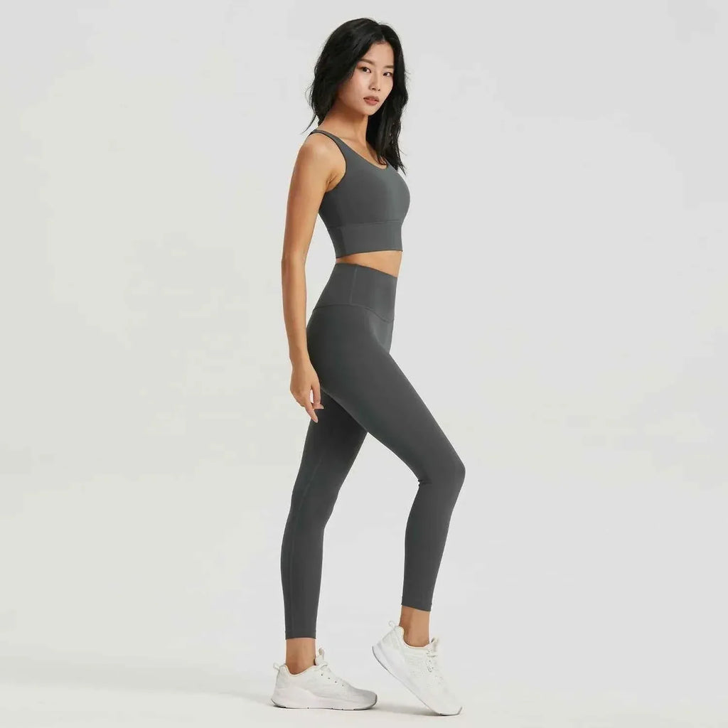 Gym Outfit High Waist Yoga Leggings for Women with Phone Pockets & U Back Sports Bra Set