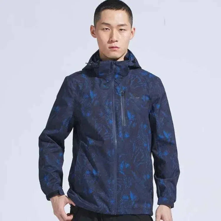 Man Winter Outdoor Waterproof Hiking Jacket - Heat Sealed Camo Print Hoodie Jacket