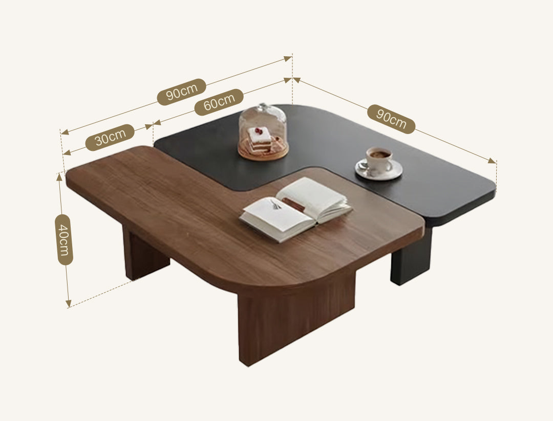 Helios Square Coffee Table Set, Black & Walnut