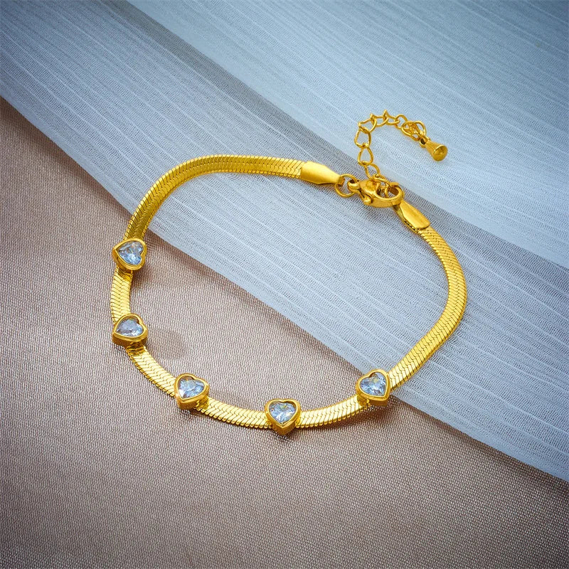 Fashionable High-Grade Transparent Snake Bone Necklace Bracelet Set Luxury Love Zircon Titanium Steel for Gift Occasions