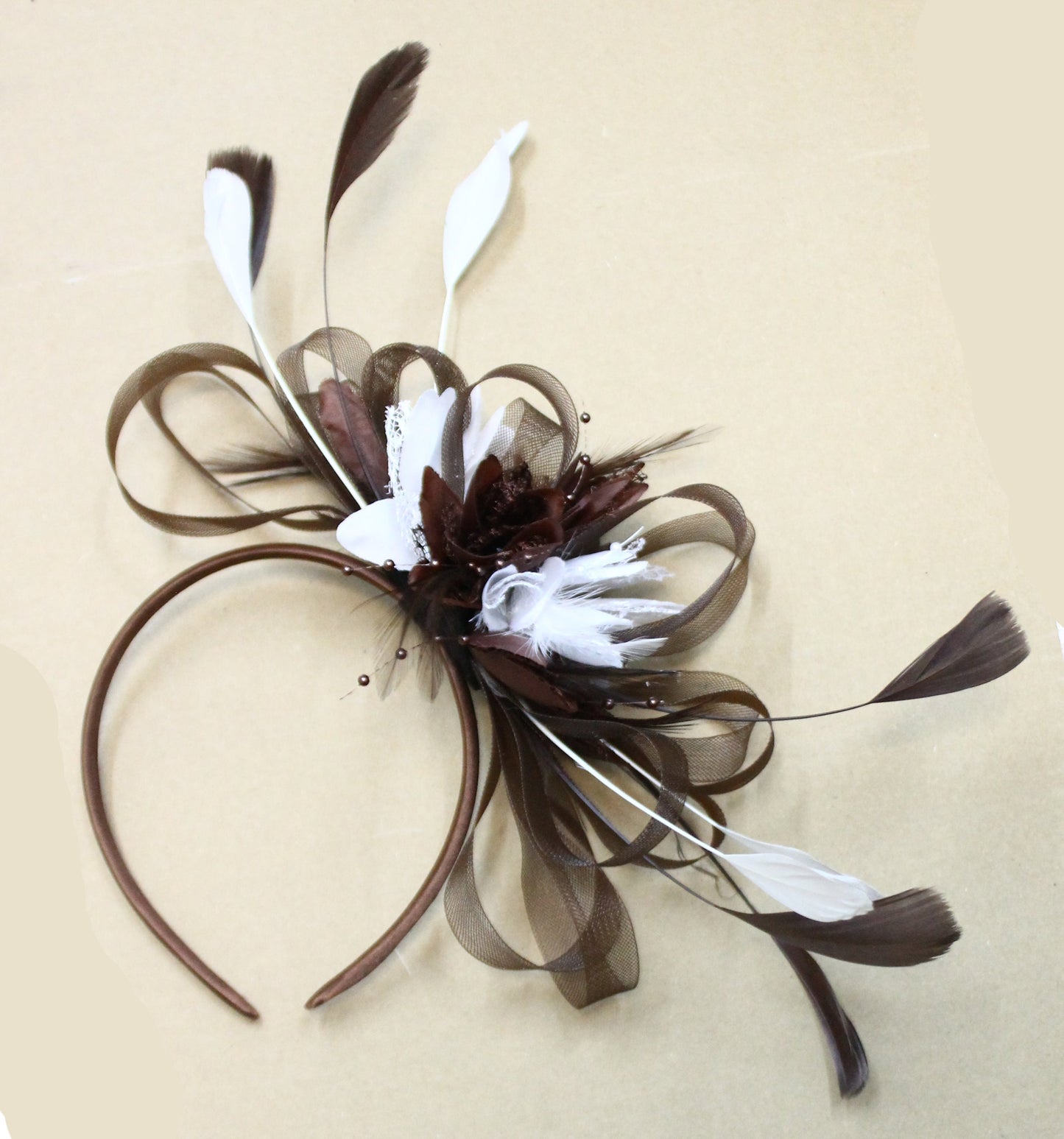 Caprilite Hoopmix Fascinator Brown and White