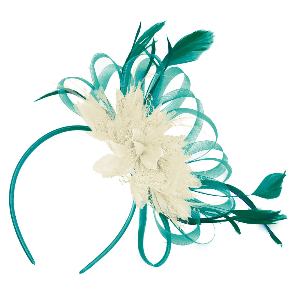 Teal and Cream Hoopmix Fascinator on Headband