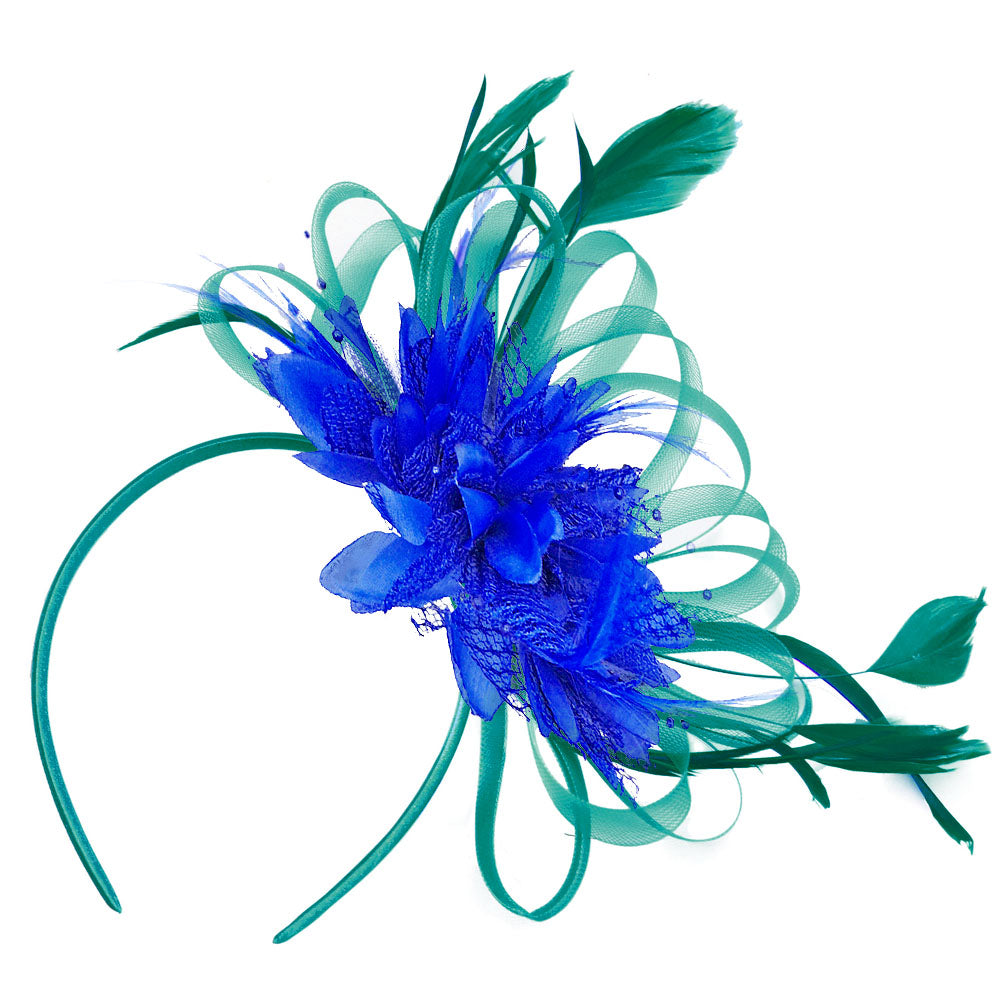 Teal and Royal Blue Hoopmix Fascinator on Headband