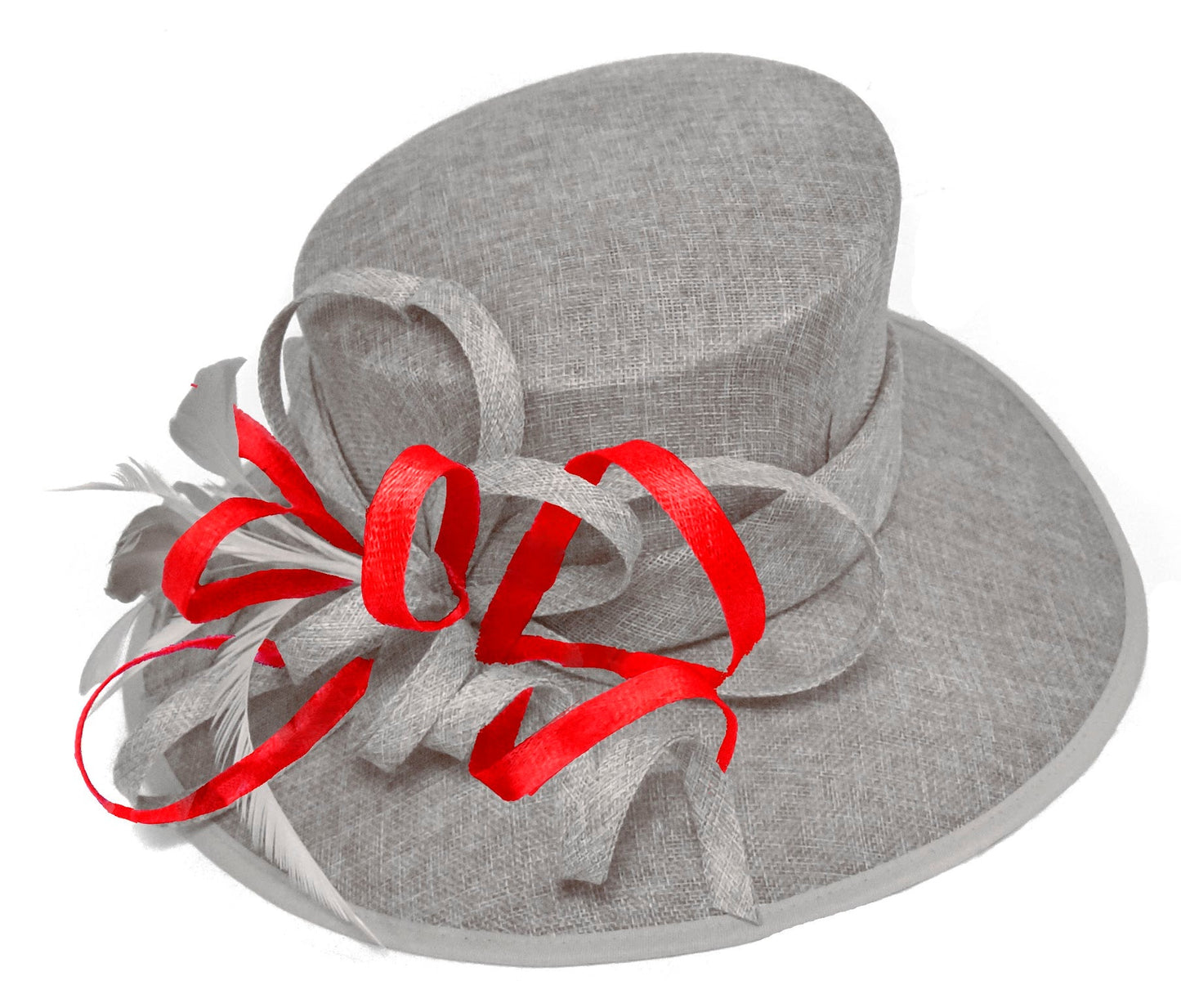 Silver Grey and Red Large Queen Brim Hat Occasion Hatinator Fascinator Weddings Formal