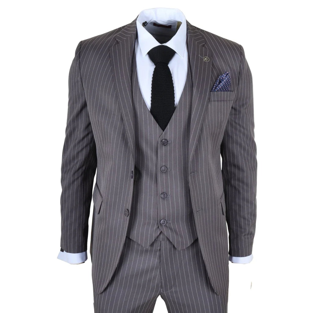 IM44 - Men's Classic Pinstripe 3 Piece Grey Suit