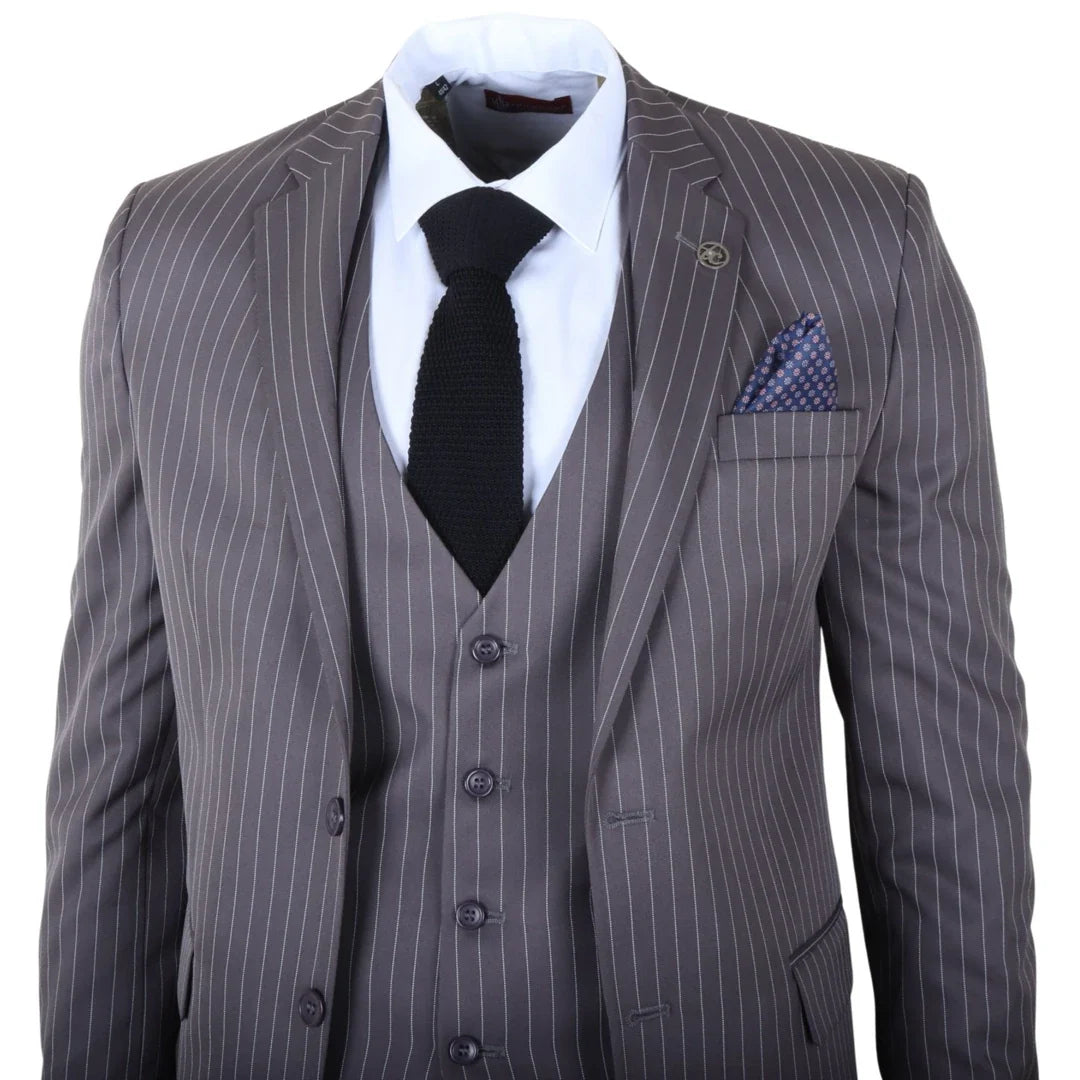 IM44 - Men's Classic Pinstripe 3 Piece Grey Suit