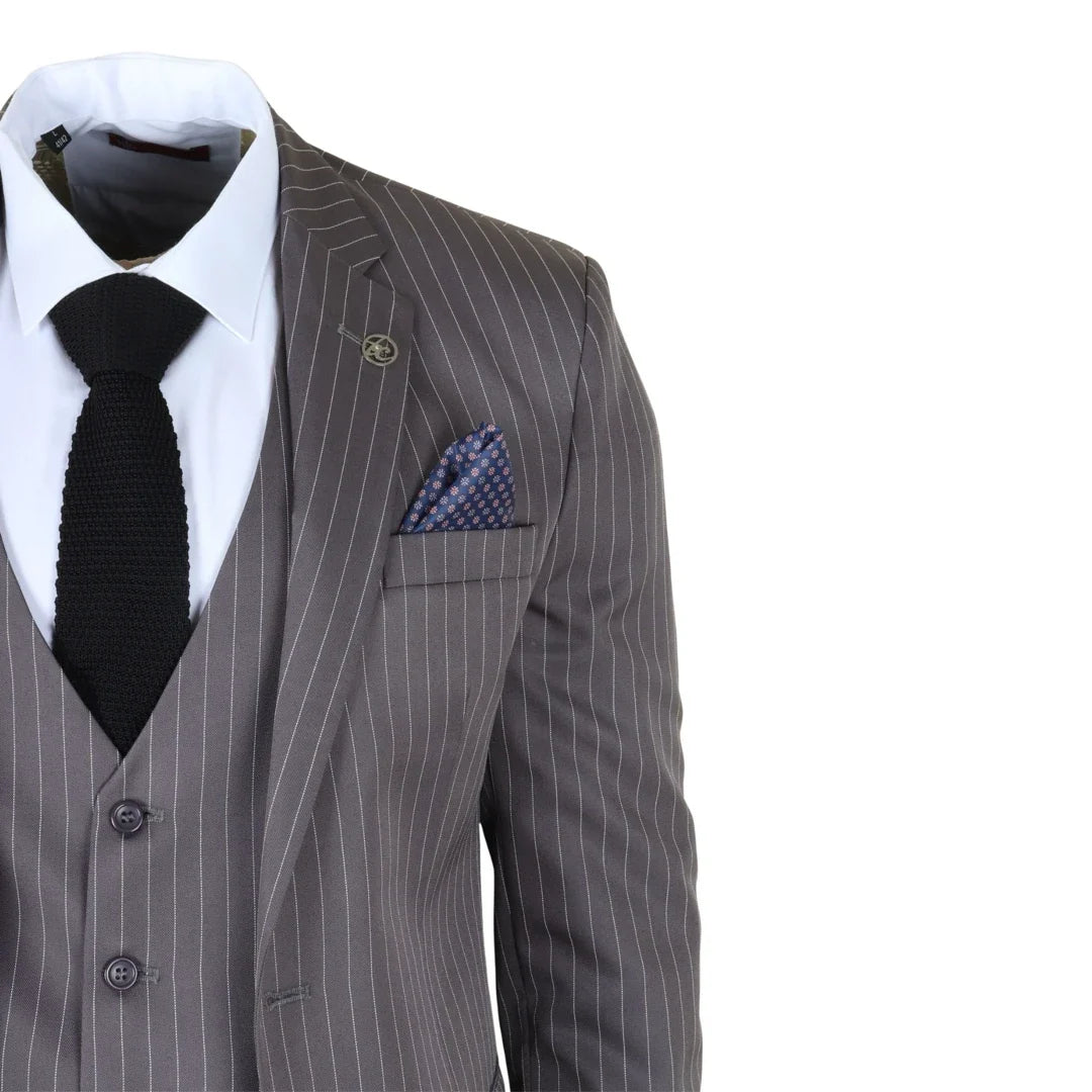 IM44 - Men's Classic Pinstripe 3 Piece Grey Suit