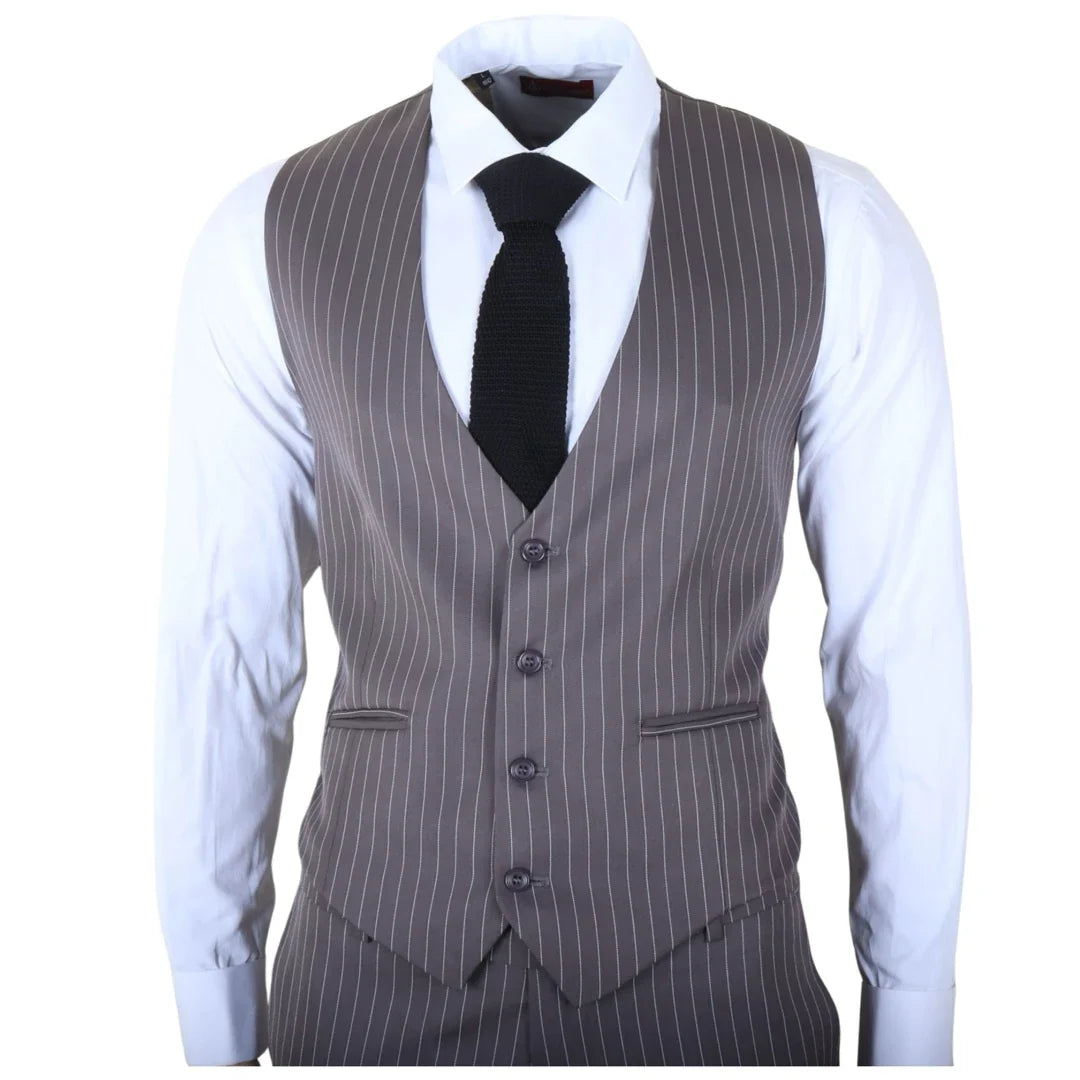 IM44 - Men's Classic Pinstripe 3 Piece Grey Suit