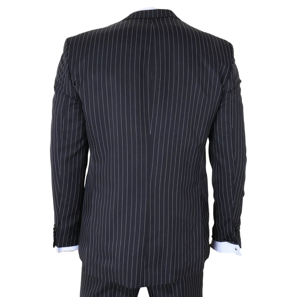 IM45 - Men's Classic Pinstripe 3 Piece Black Suit