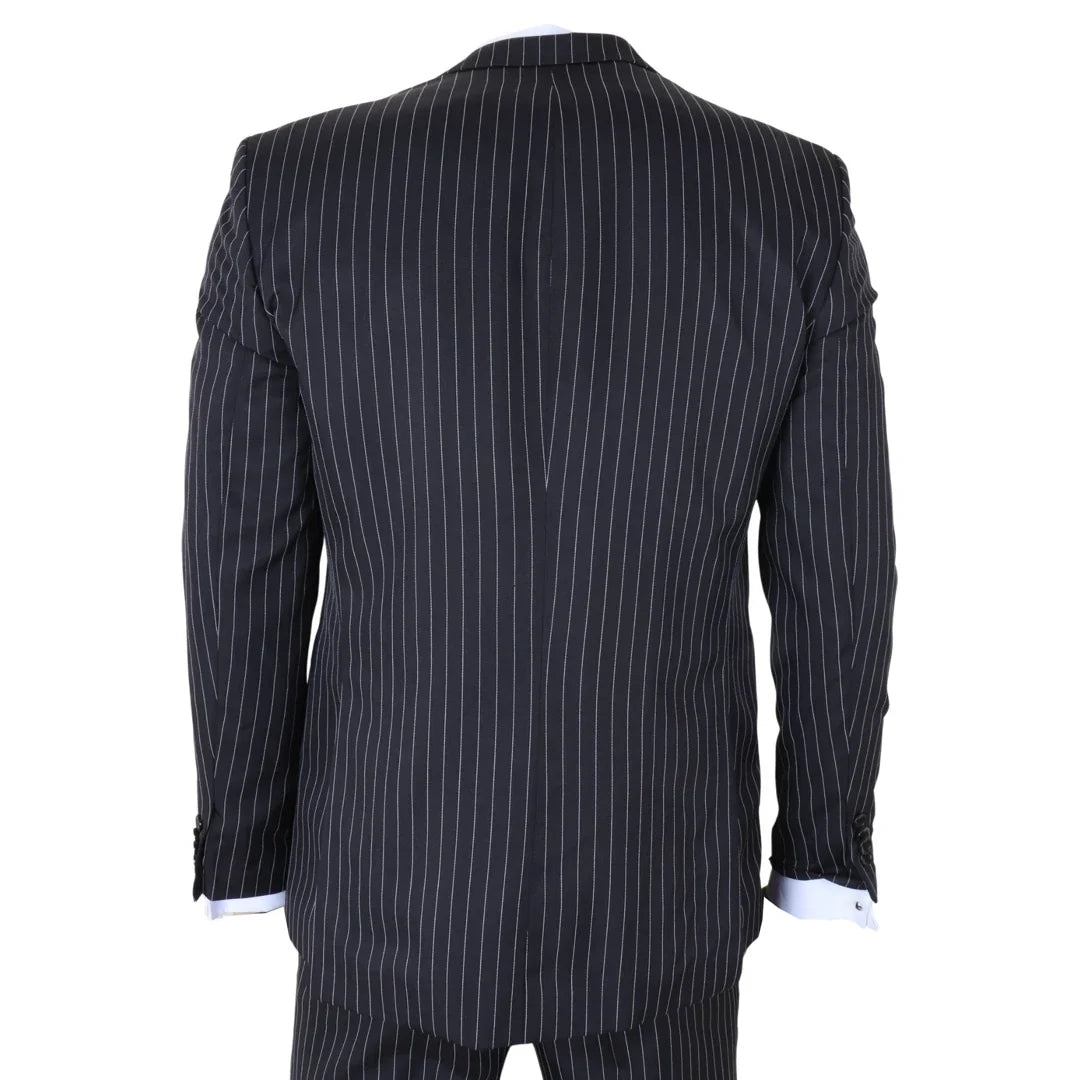 IM45 - Men's Classic Pinstripe 3 Piece Black Suit