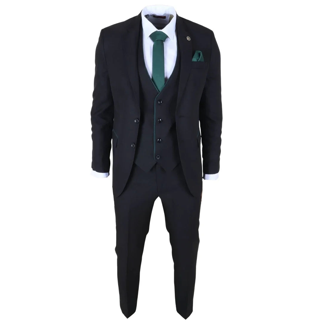 IM48 - Men's 3 Piece Black Tailored Fit Suit