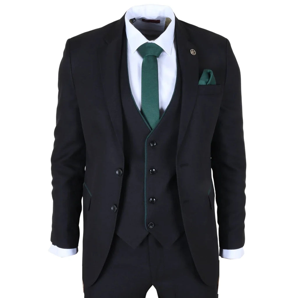 IM48 - Men's 3 Piece Black Tailored Fit Suit