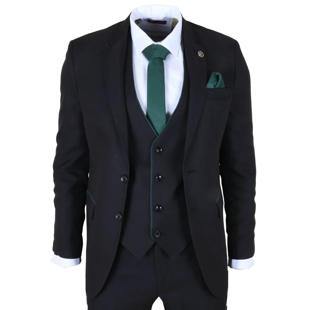 IM48 - Men's 3 Piece Black Tailored Fit Suit