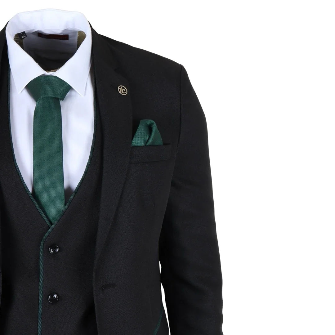 IM48 - Men's 3 Piece Black Tailored Fit Suit