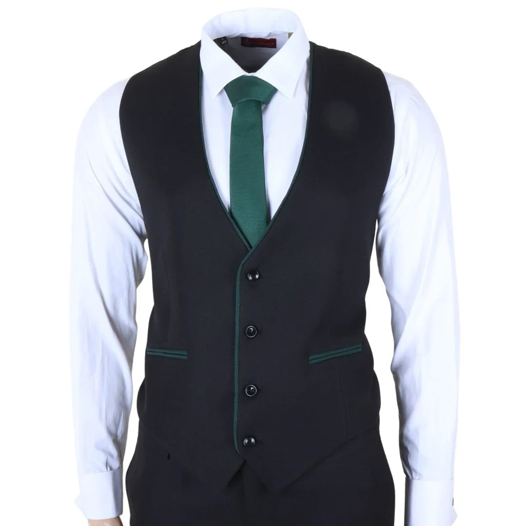 IM48 - Men's 3 Piece Black Tailored Fit Suit