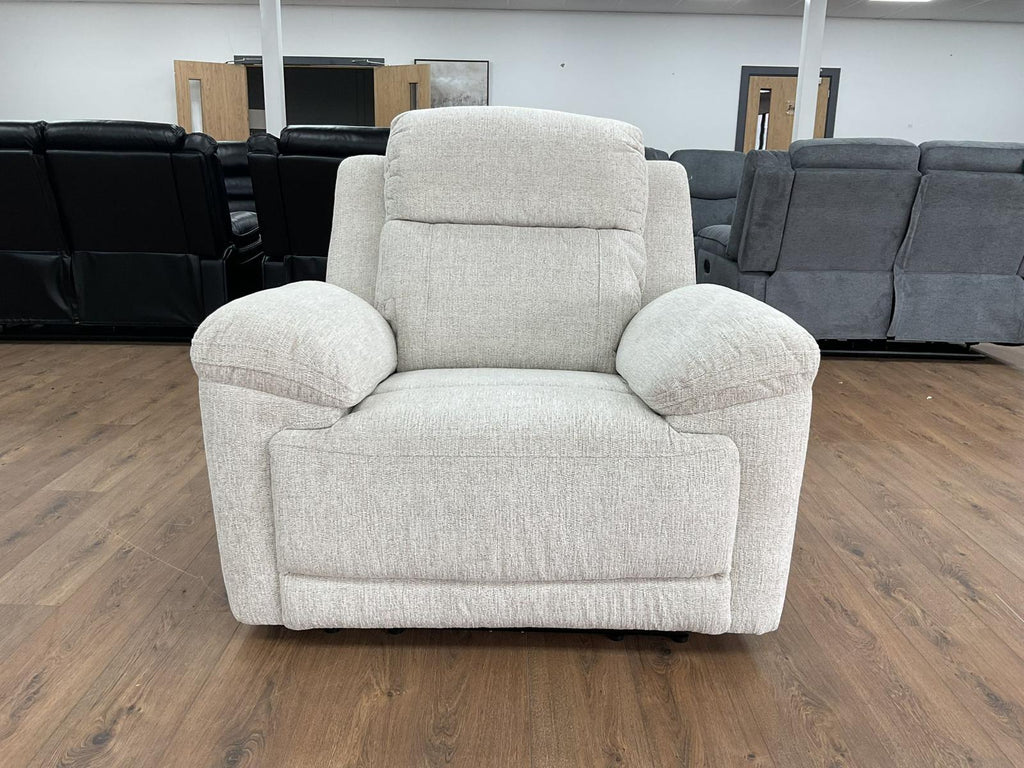 Owen Electric Recliner Armchair, Cupholders, Wireless Charger, Soft Beige or Grey Fabric