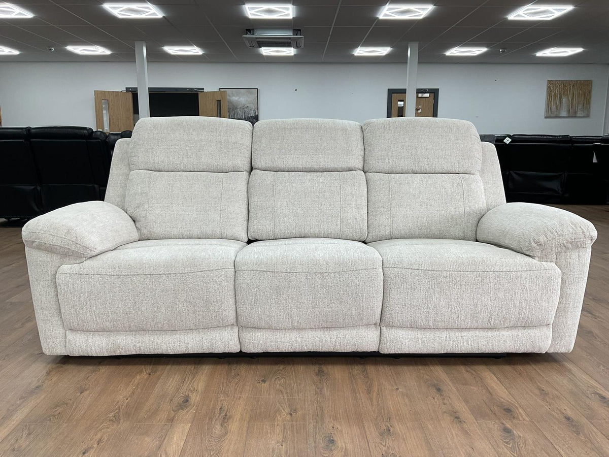 Owen 3-Seater Electric Recliner Sofa: Beige or Grey Fabric, Cupholders, Wireless Charger