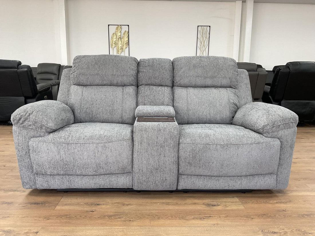 Owen Electric Recliner 2-Seater Sofa: Beige or Grey Fabric, Wireless Charging & Cupholders