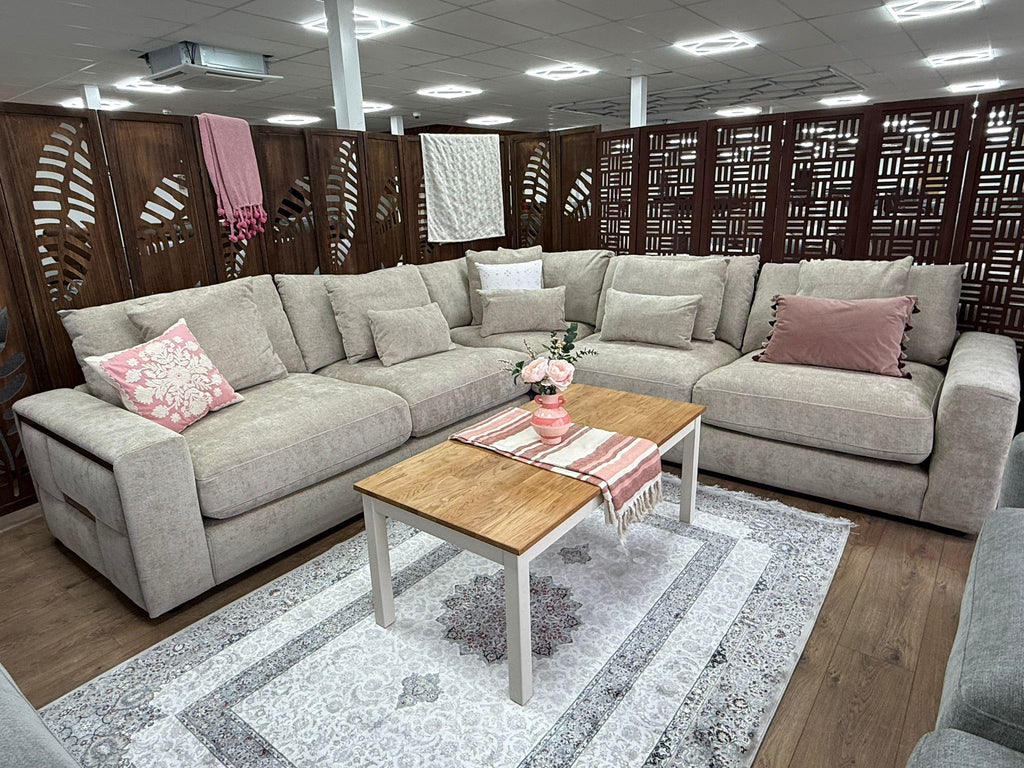 Jupiter Large Corner Sofa: Luxurious Fabric, Deep Seating, Plush Scatter Cushions
