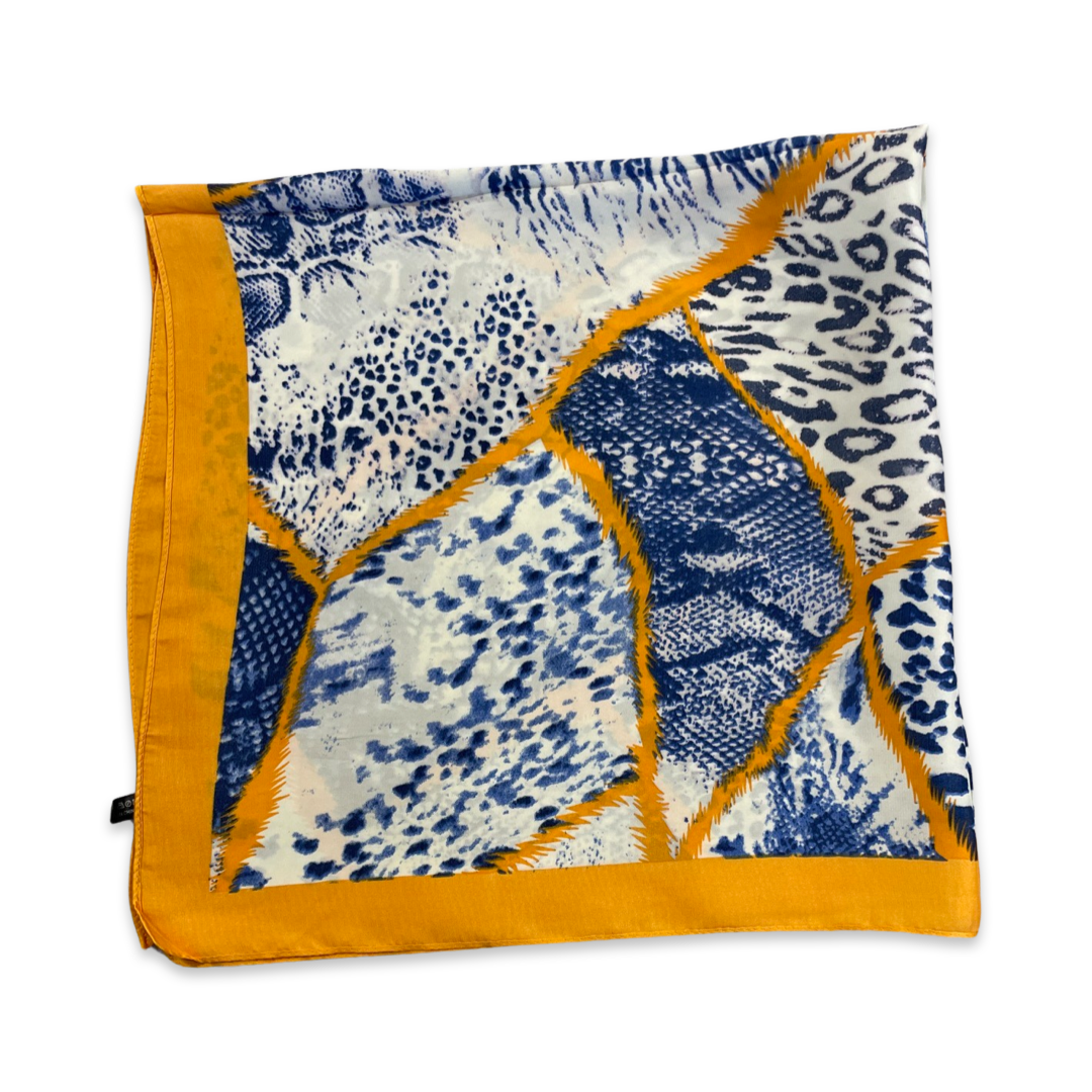 Big Square Ladies Womans Faux Silk Head Neck Thin Scarf Bag Charm - 70cm x 70cm [Navy Yellow Animal Print]]
