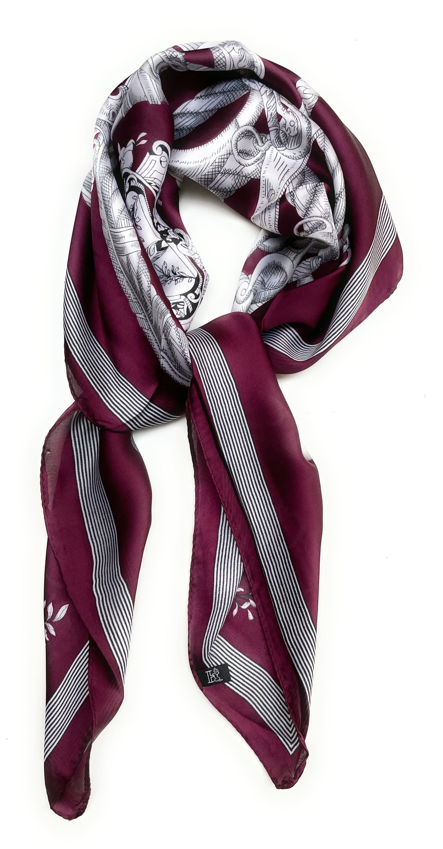 70cm x 70cm Square Scarf Burgundy Tassel Chain Scarf Thin Silky Womens Summer Spring