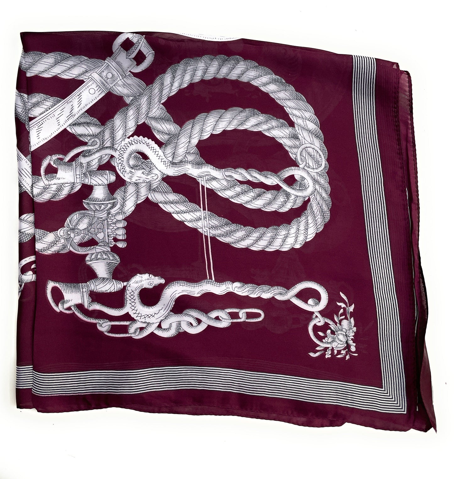 70cm x 70cm Square Scarf Burgundy Tassel Chain Scarf Thin Silky Womens Summer Spring