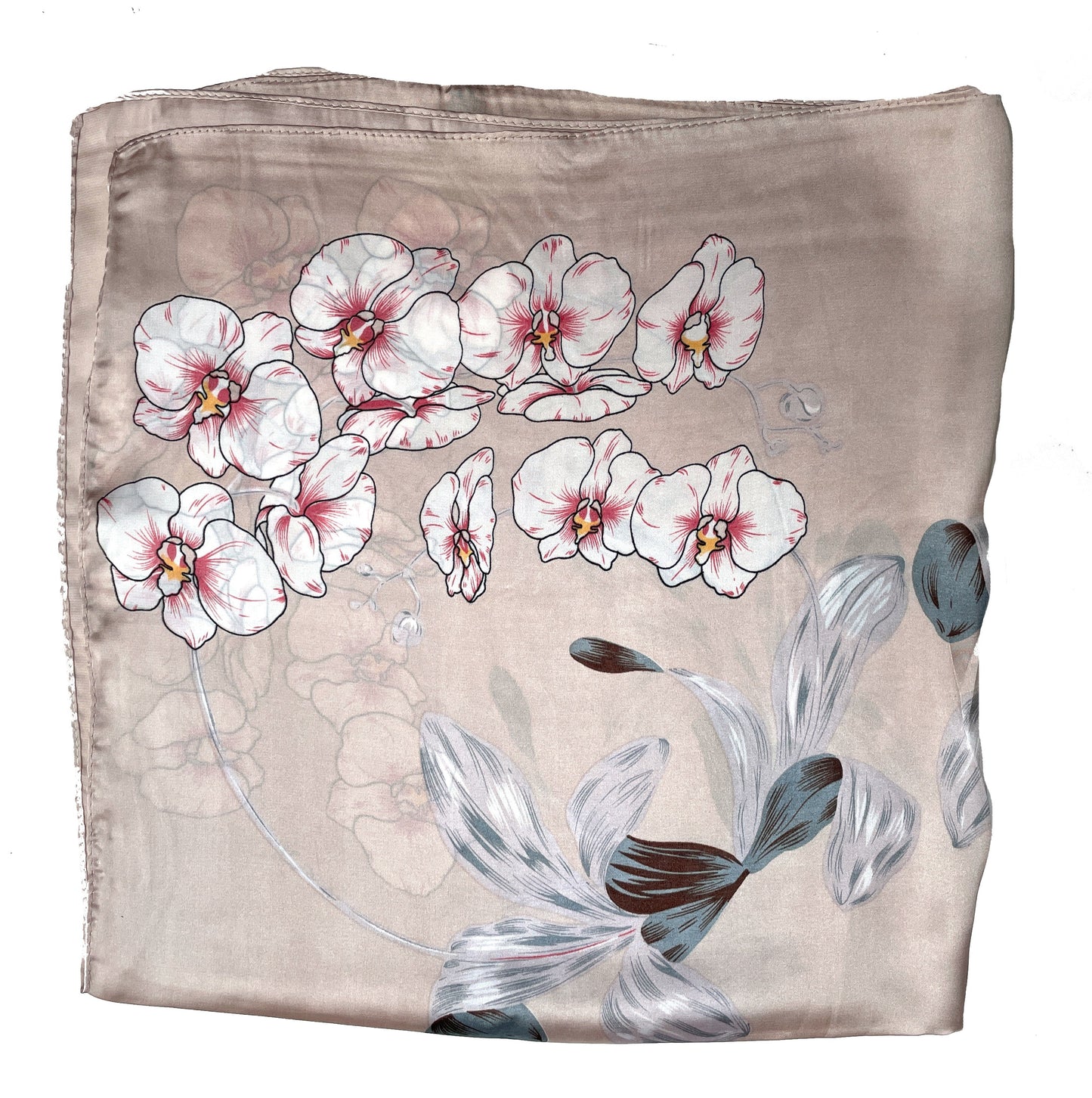 70cm x 70cm Square Scarf Blush Pink Orchid Flower Scarf Thin Faux Silk