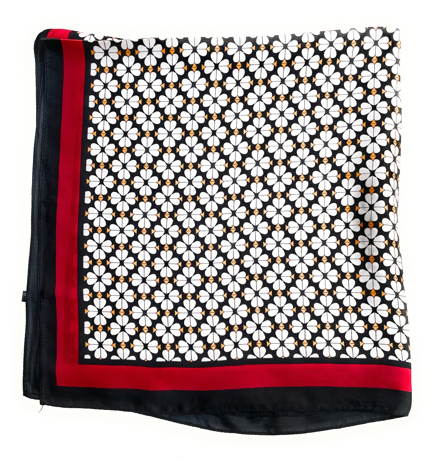 70cm x 70cm Square Silk Scarf Black Red White Flowers Scarf Thin Womens
